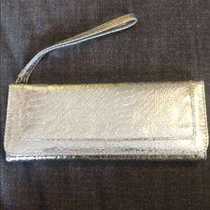 Silver Snakeskin Print Clutch